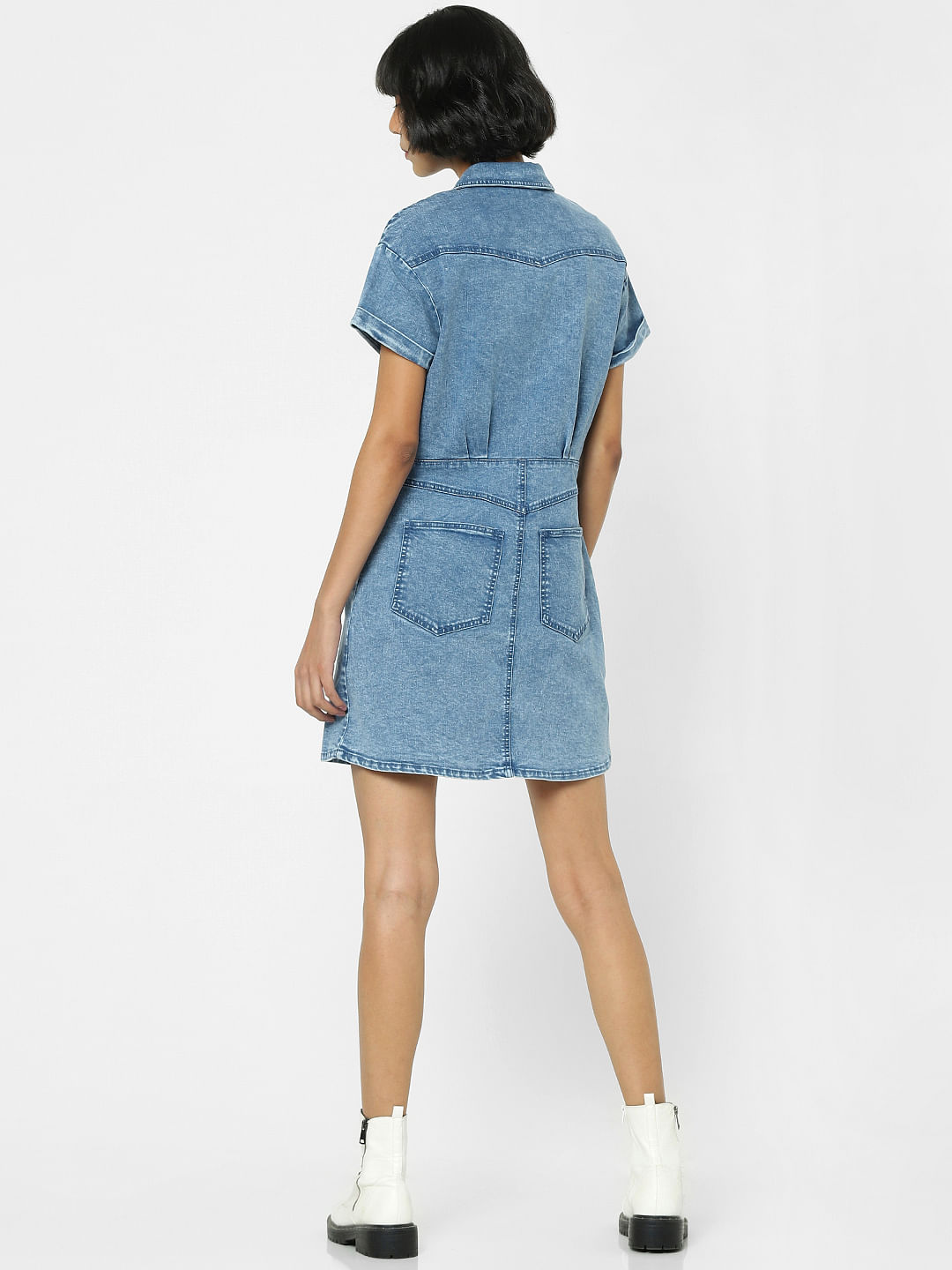 Buy KDF Denim Shirt Dress Women - Denim Dress for Women with Pockets Denim  Button Down Shirt Dress, Medium Blue, L at Amazon.in