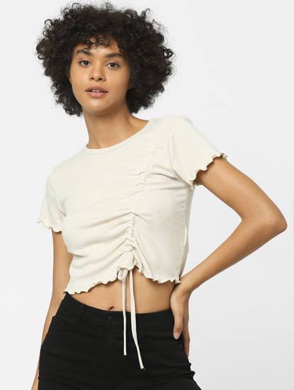 Beige Ribbed Cropped Top