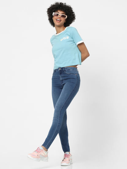 Blue High Waist Washed Skinny Fit Jeans