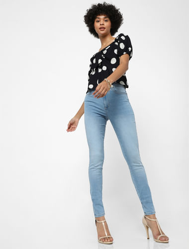 Light Blue High Waist Washed Skinny Fit Jeans