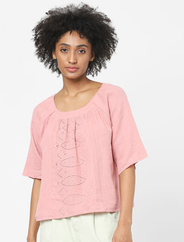 Pink Schiffli Embroidered Top