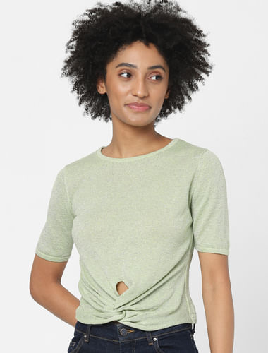 Green Front Twist Shimmer Top