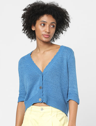 Blue Knit Crop Top