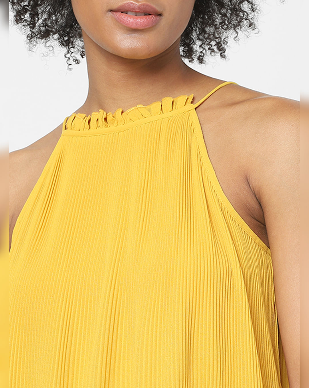 Buy Yellow Halter Neck Pleated Top for Women, ONLY