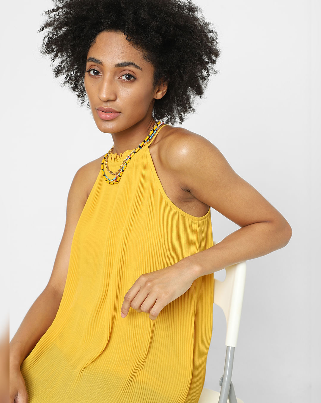Buy Yellow Halter Neck Pleated Top for Women, ONLY