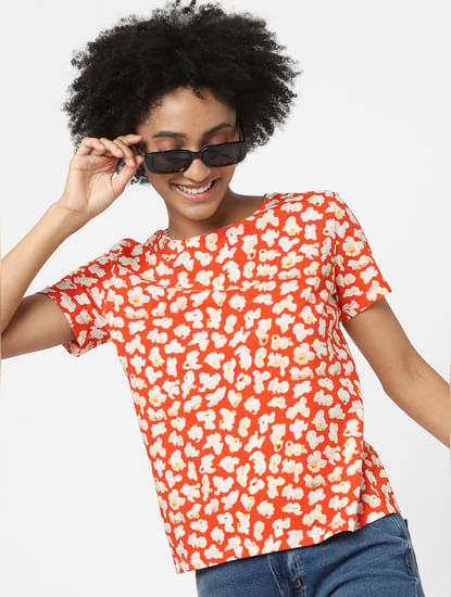 Orange Floral Print T-shirt