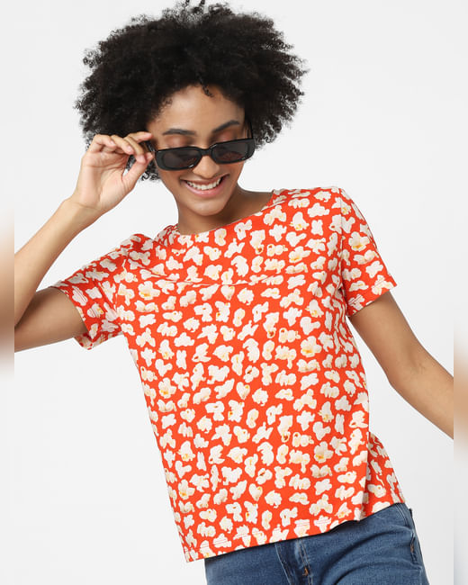 Orange Floral Print T-shirt