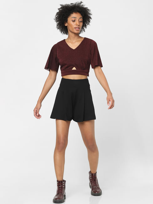 Maroon Cut Out Crop Top