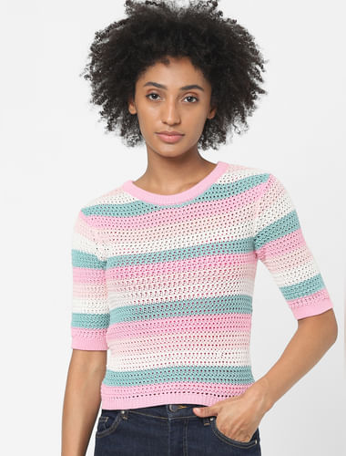 Multi-coloured Crochet Knit Top