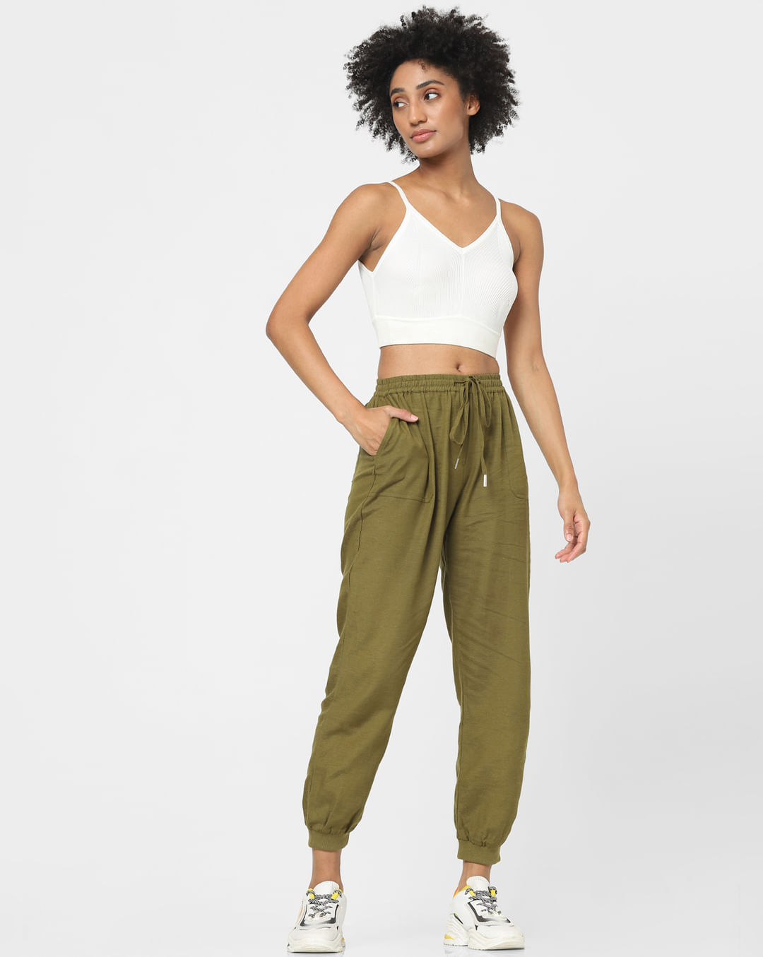 Buy Green Mid Rise Joggers for Women, ONLY