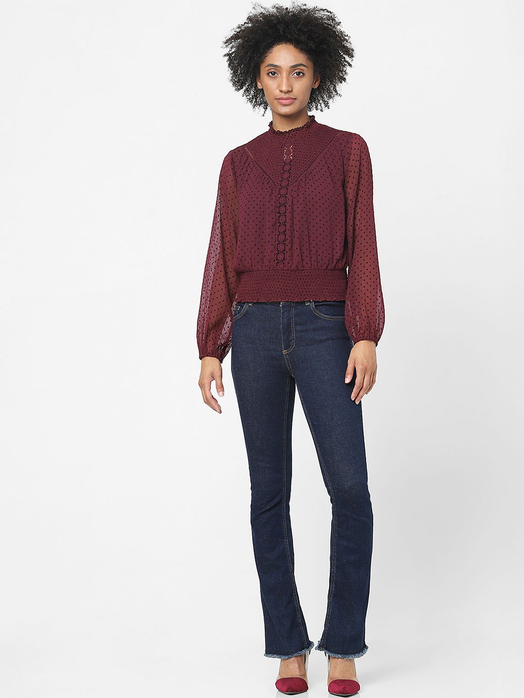 Maroon top hot sale with jeans