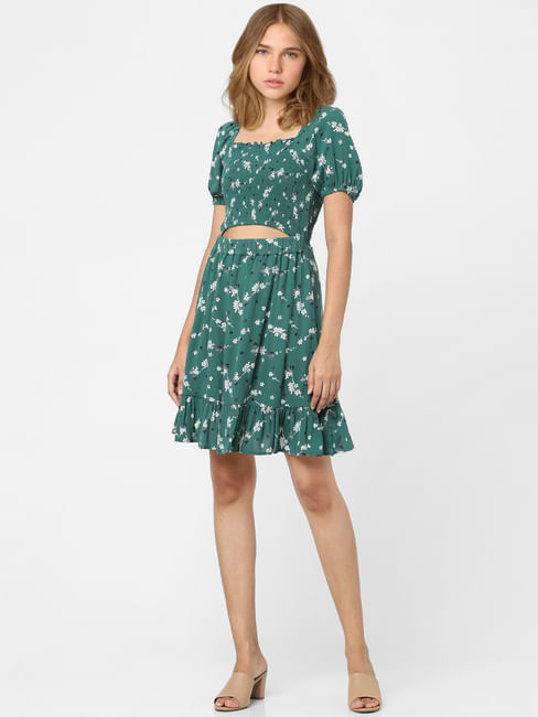 Green Printed Cut Out Dress