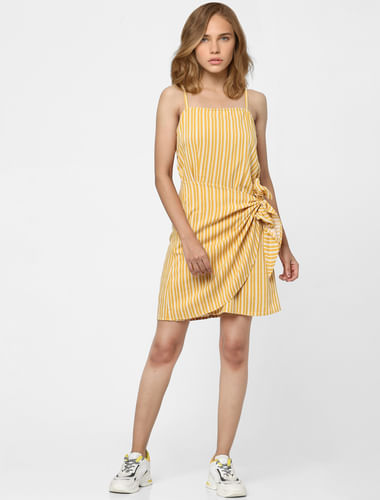 Yellow Striped Tie Up Dress