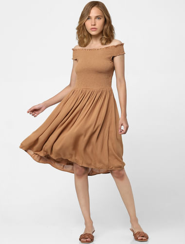 Brown Off Shoulder Dress