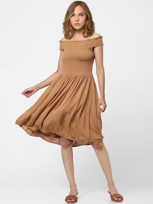 Brown Off Shoulder Dress