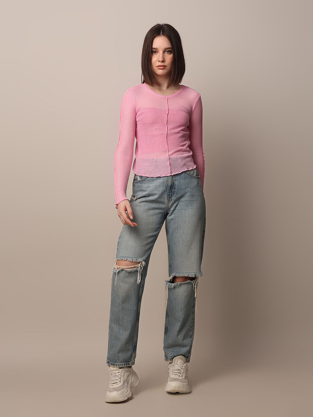 Pink Rib-Knit Top