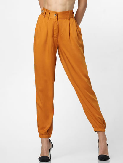 Orange Mid Rise Casual Pants