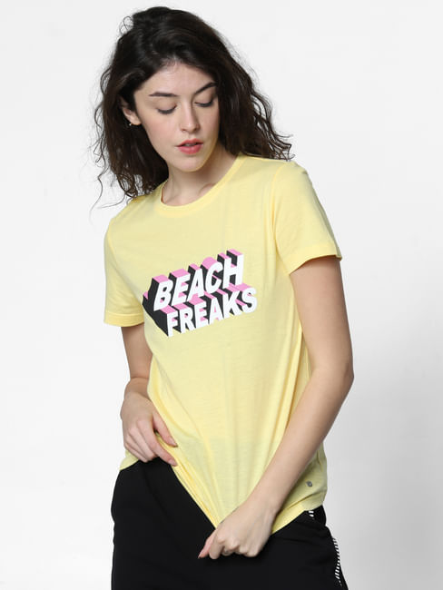 Yellow Text Print T-shirt