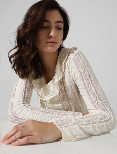 White Lace Full Sleeves Top