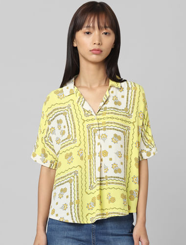 Lemon Yellow Printed Resort Shirt