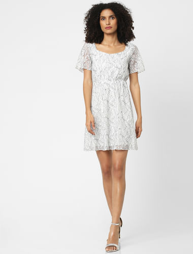 White Floral Print Mini Dress