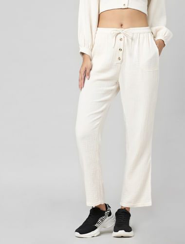 Beige Mid Rise Textured Co-ord Pants