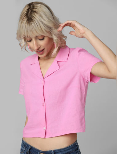Pink Linen Cropped Shirt