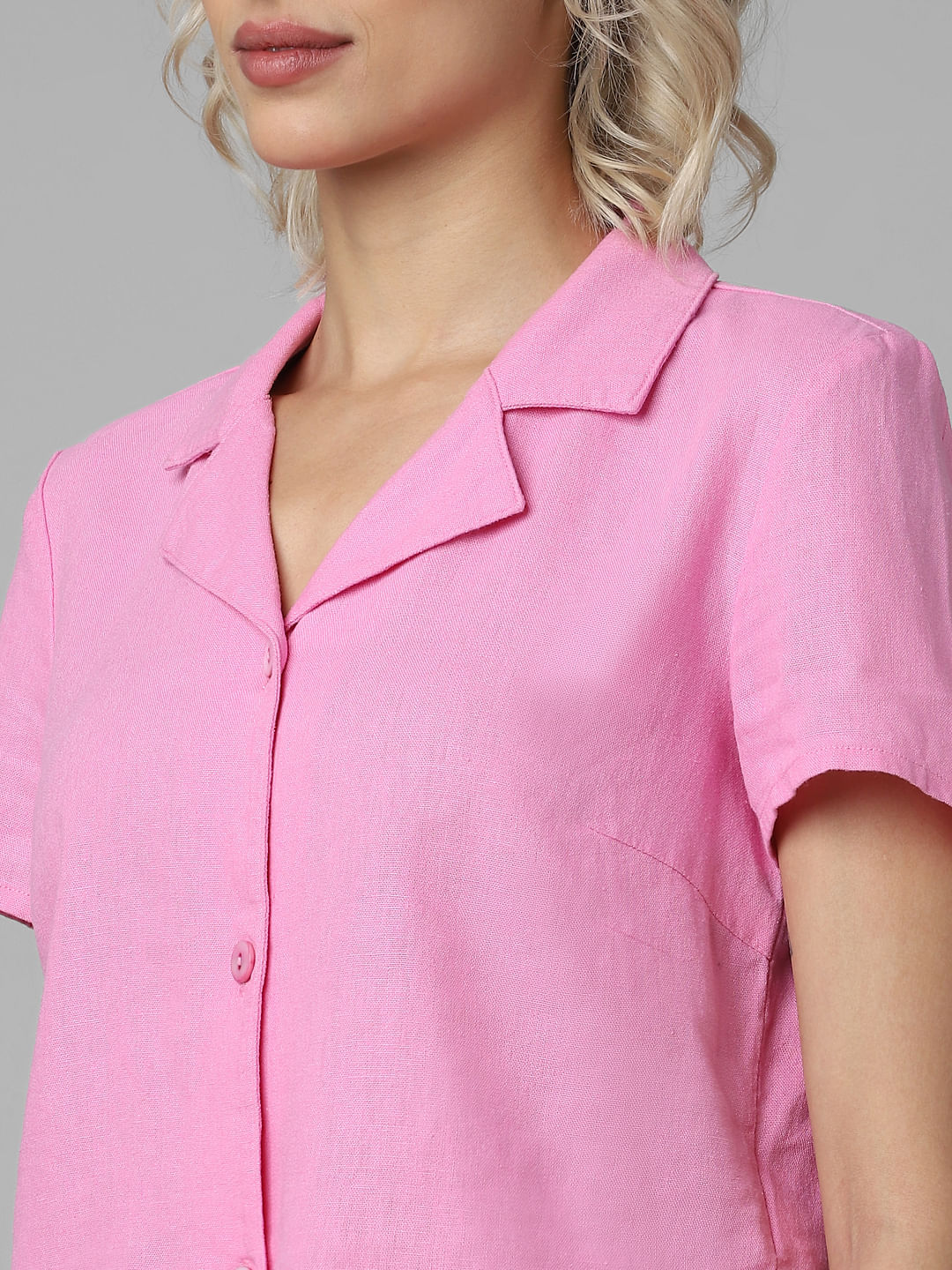 Pink Linen Cropped Shirt