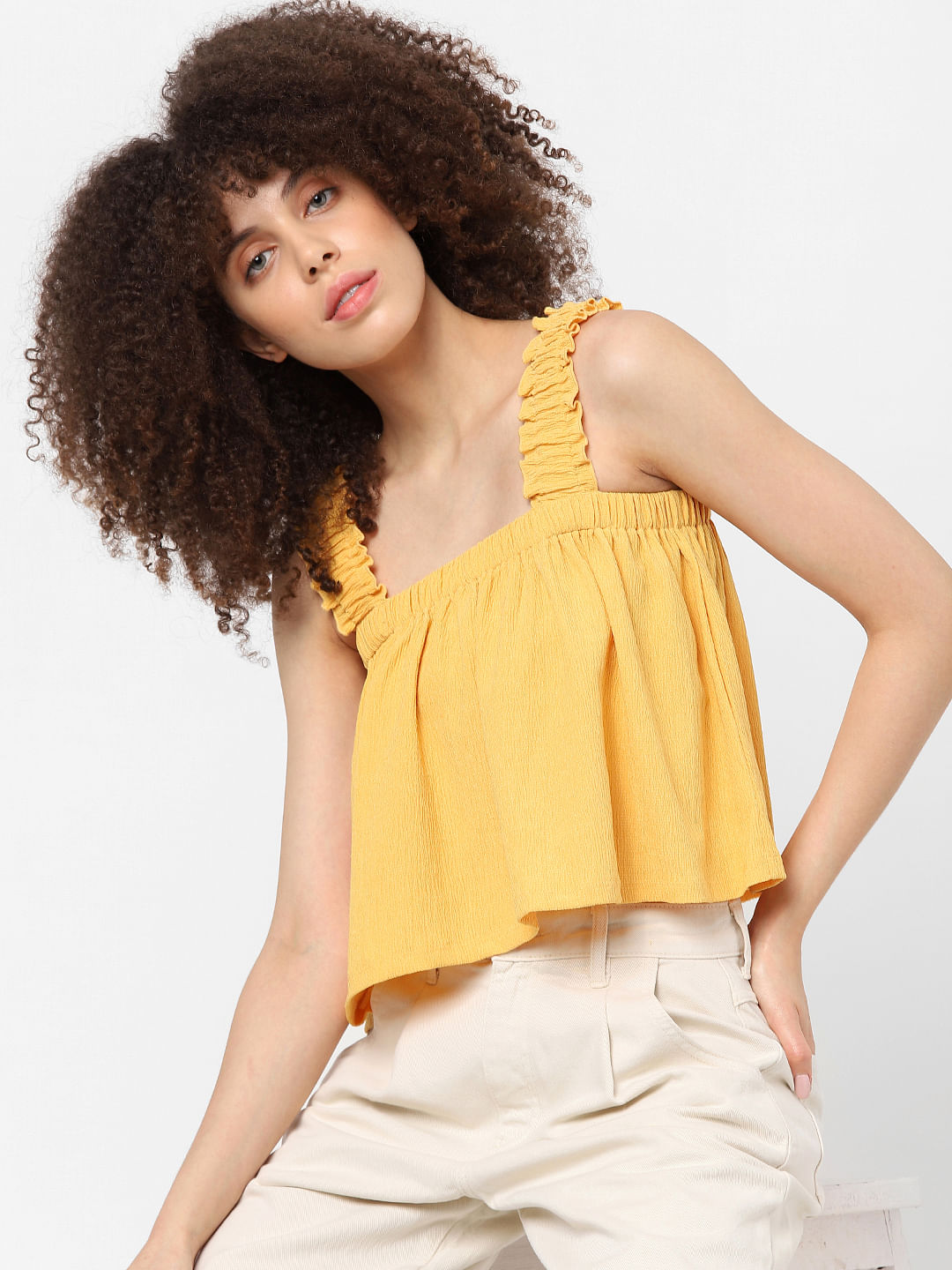 Yellow strappy hot sale crop top