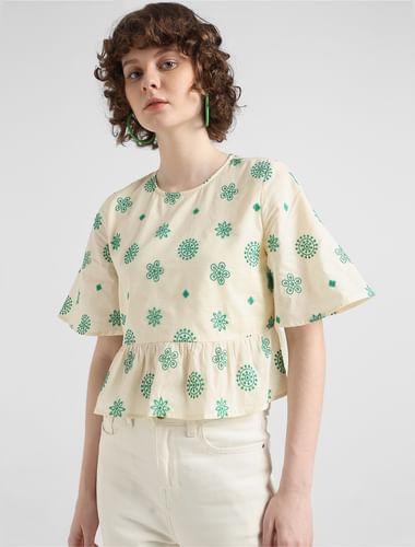 Cream Floral Embroiderd Top