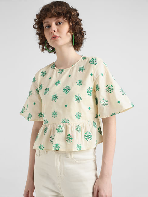 Cream Floral Embroiderd Top