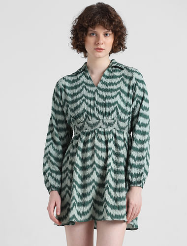 Green Abstract Print Mini Dress