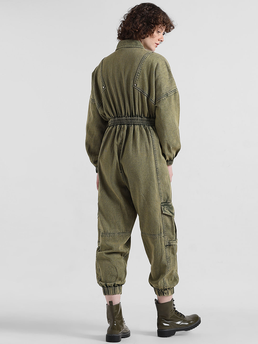 Olive green store cargo jumpsuit