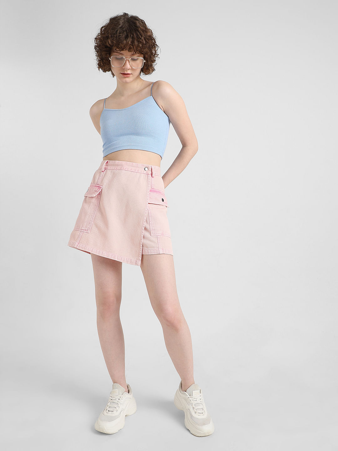 Pink denim 2024 skirt bershka