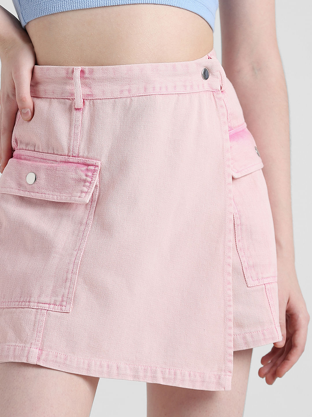 Pink acid sales wash denim skirt