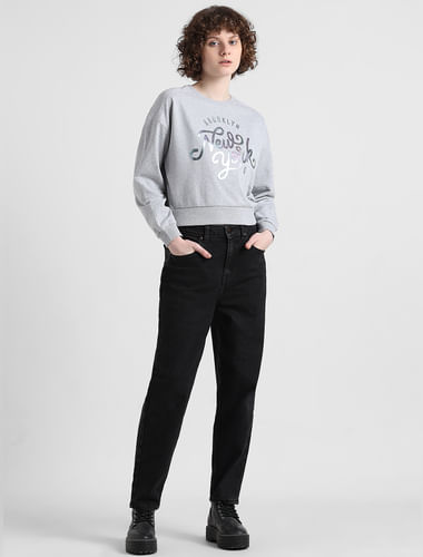 Grey Rhienstone Printed Sweatshirt
