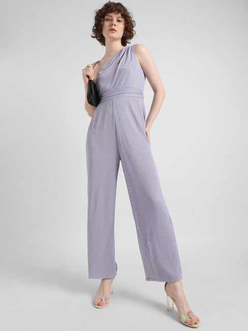 Lavender Plisse One-Shoulder Jumpsuit