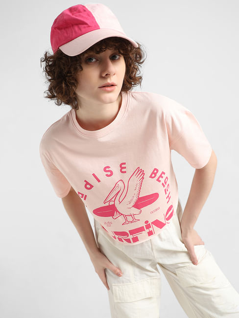 Peach Printed Cropped T-shirt