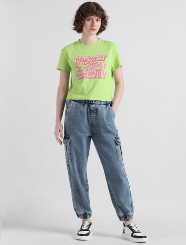 Green Text Print T-shirt