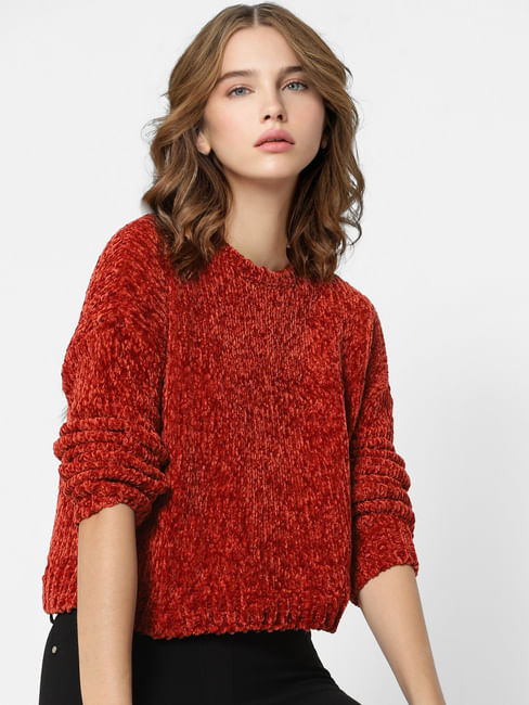 Red Cropped Knit Pullover