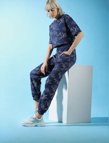 PLAY BLUE MID RISE ALL OVER PRINT CO-ORD JOGGERS