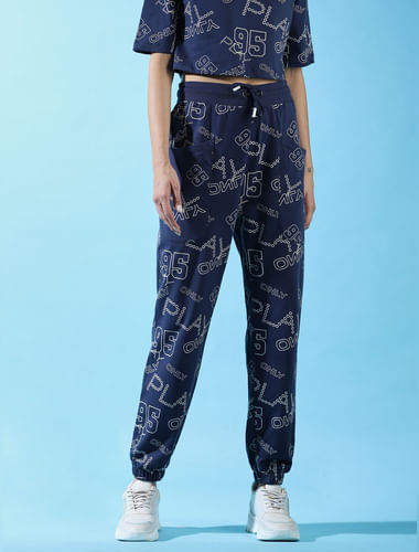 PLAY BLUE MID RISE ALL OVER PRINT CO-ORD JOGGERS