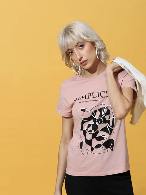 Pink Typographic Print T-shirt