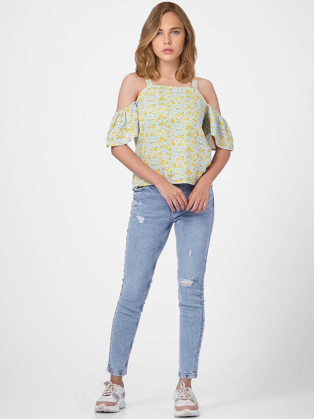 Yellow cold best sale shoulder blouse