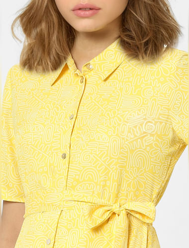 Yellow Printed Belted Dress