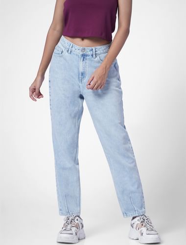 Blue High Rise Washed Mom Jeans