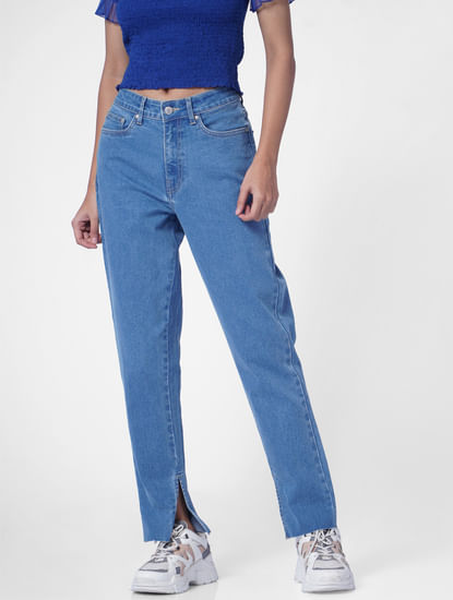 Blue High Rise Straight Fit Jeans