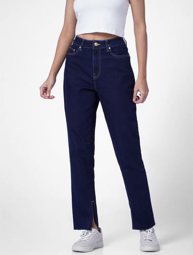 Dark Blue High Rise Straight Fit Jeans