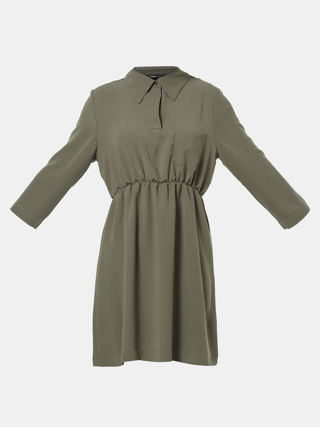 olive green shirt dress