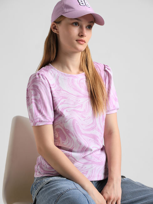 Pink Marble Effect Ribbed T-shirt